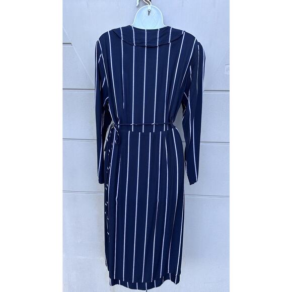 Rails Priya Navy Blue Metallic Stripe Ruffle Wrap Midi Dress Sz L Party Classic - Picture 10 of 16